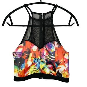 ASTR the Label UO Mesh Watercolor Art Crop Bralette Top Size Medium